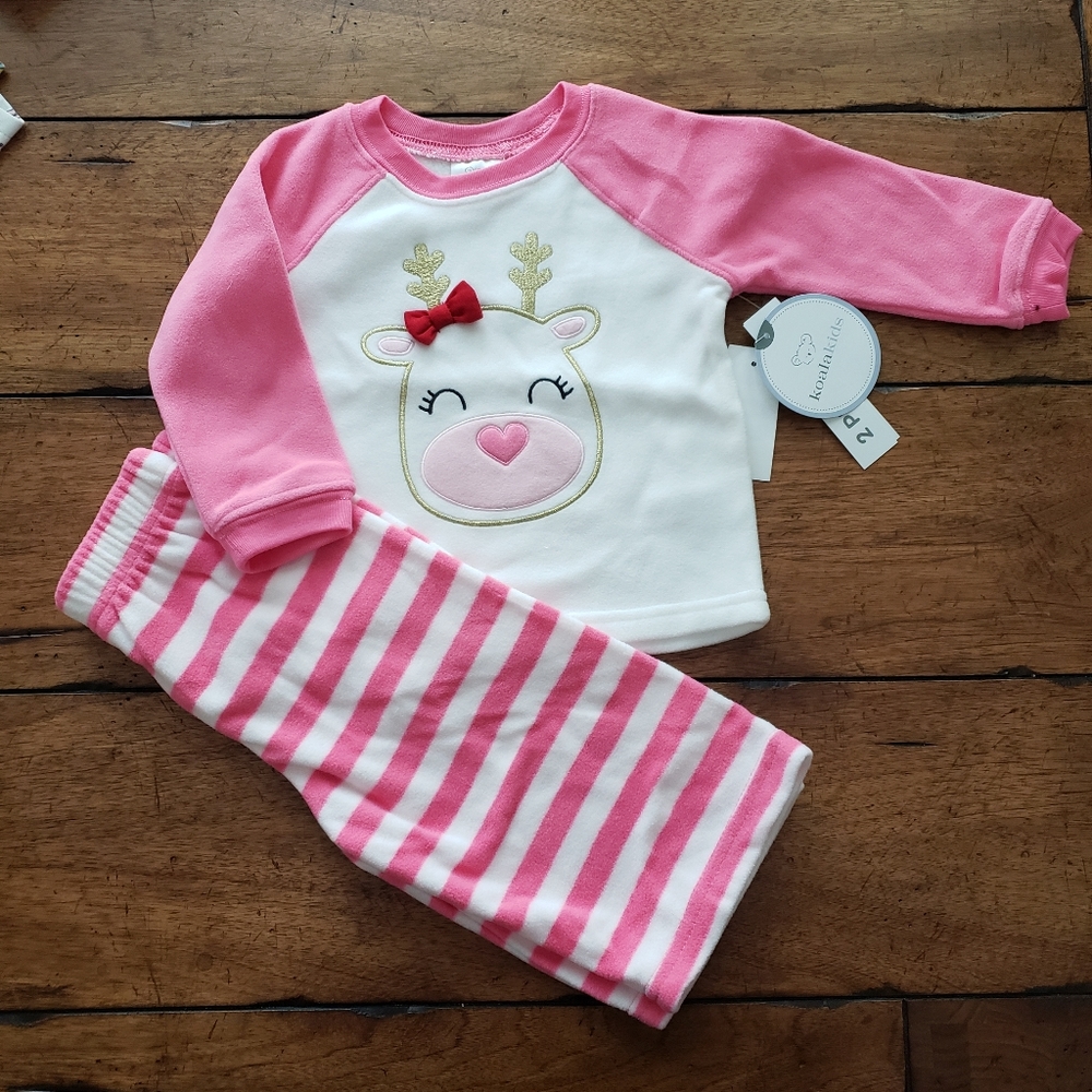 NWT Christmas Reindeer Fleece PJ Set